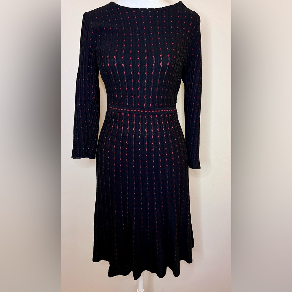 Nina Leonard Black Sweater Dress with Red Accents